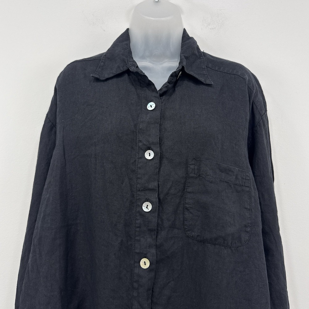 Bryn Walker 100% Linen Top XXL Black Lagenlook Boho USA Button Up Tunic Chic - Picture 9 of 14